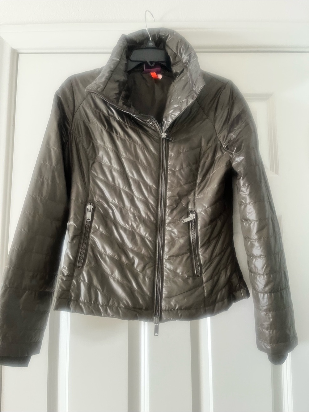 Zella Puffer Jacket XS Thumbholes High Collar Fitted Dark Green